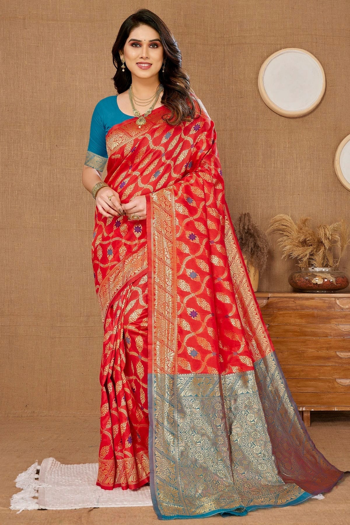 Red Banarasi Silk Saree NCSD11112489