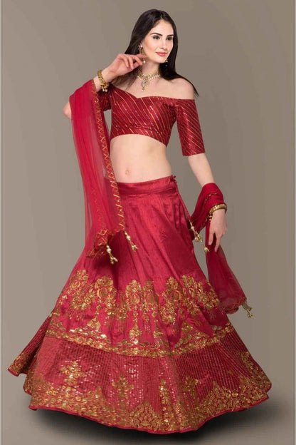 Red Banglory Silk Lehenga Choli NCLC10110279
