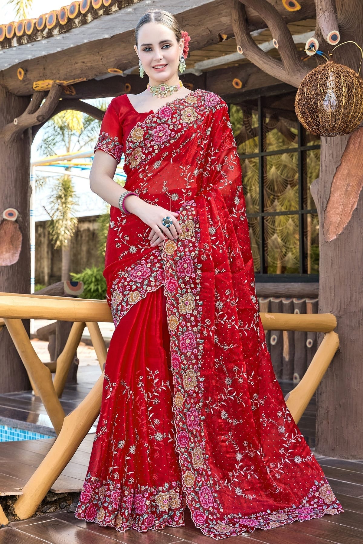 Red Burberry Silk Designer Saree NCSD11210253