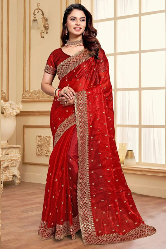 Red Burberry Silk Designer Saree NCSD11210261