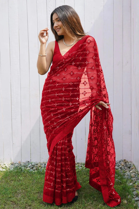 Red Butterfly Net Designer Saree NCSD11111704
