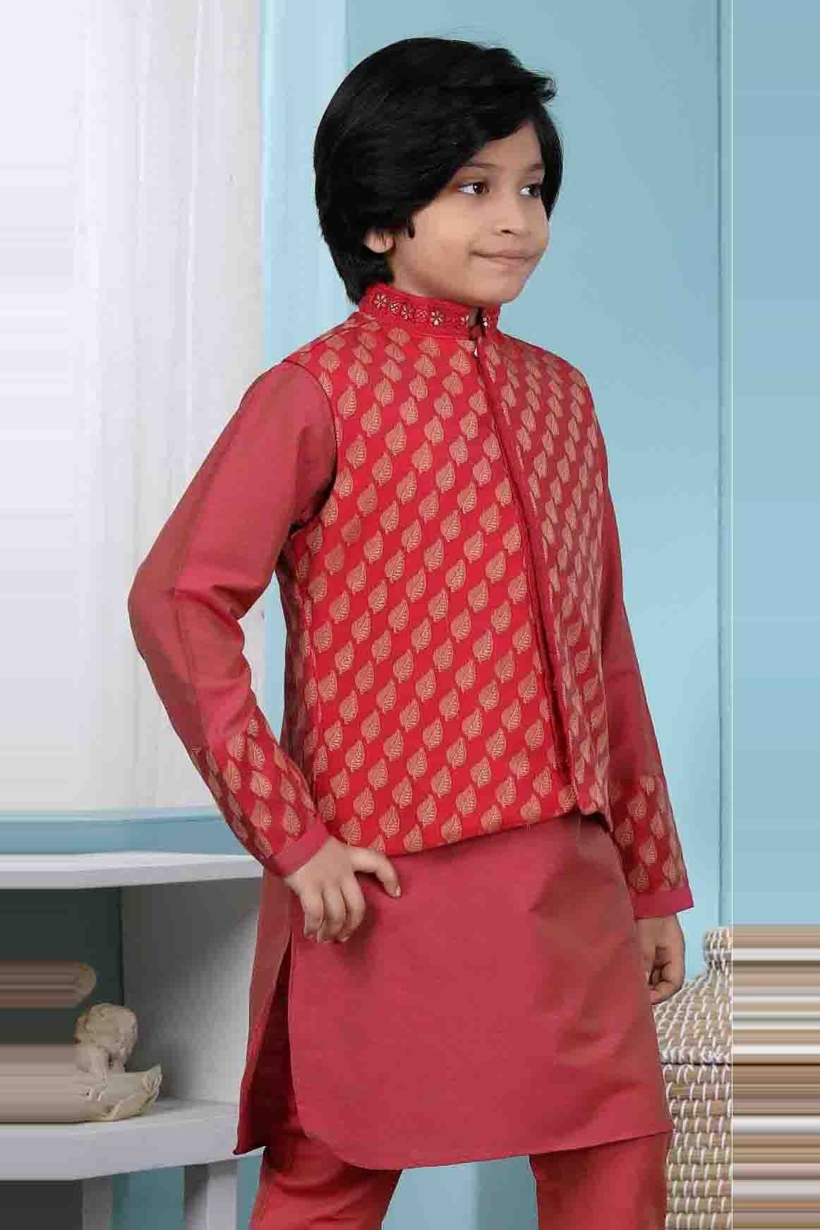 Red Chanderi Silk Jacket  NCBW10710729