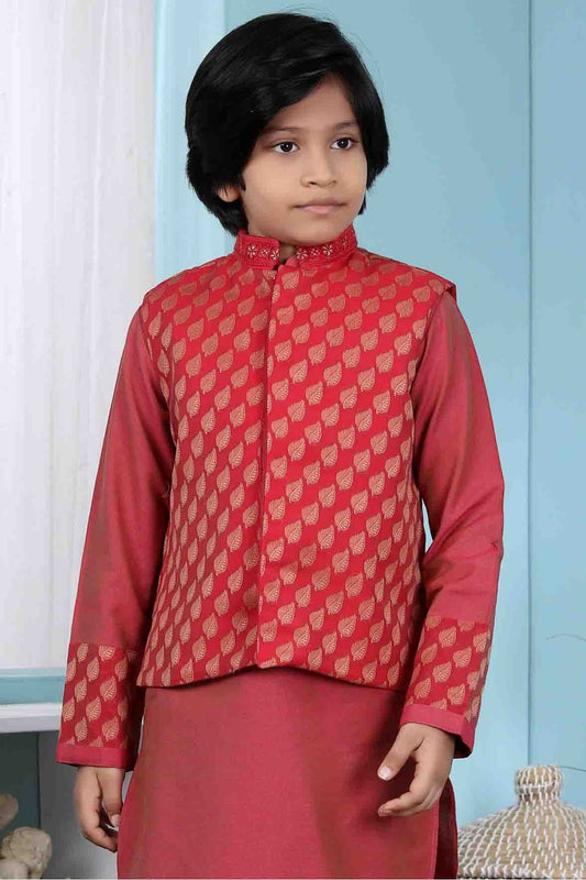 Red Chanderi Silk Jacket NCBW10710729
