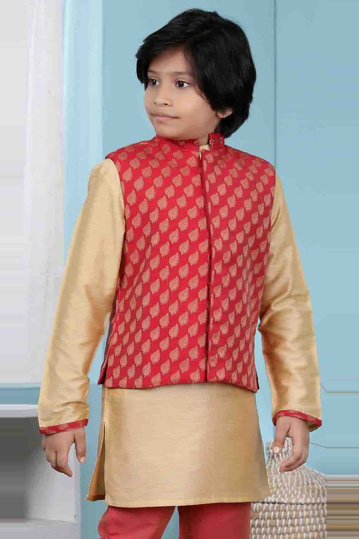Red Chanderi Silk Jacket  NCBW10710730