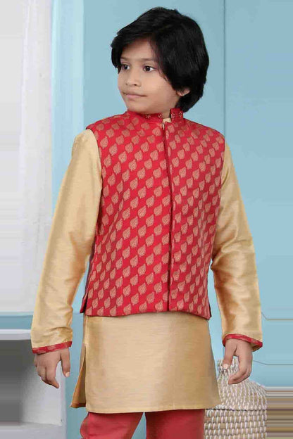 Red Chanderi Silk Jacket  NCBW10710730
