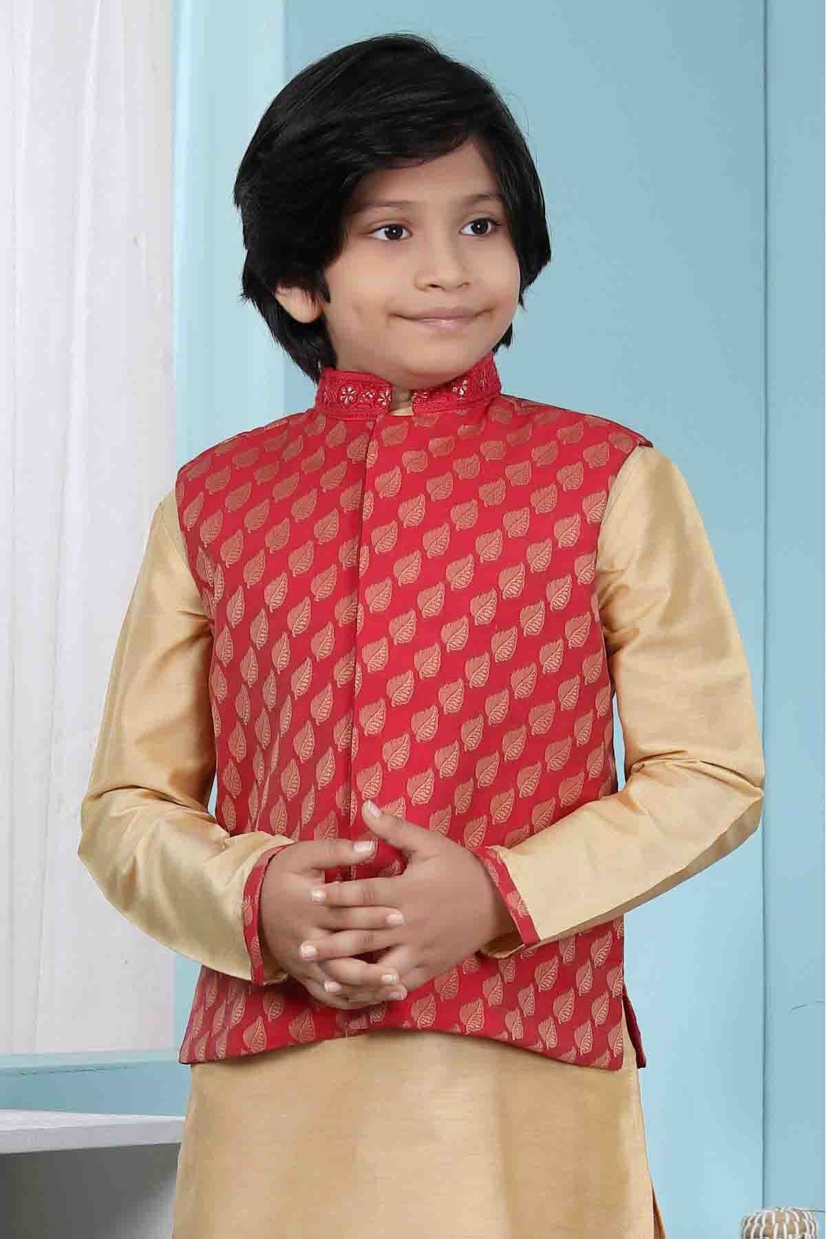 Red Chanderi Silk Jacket NCBW10710730