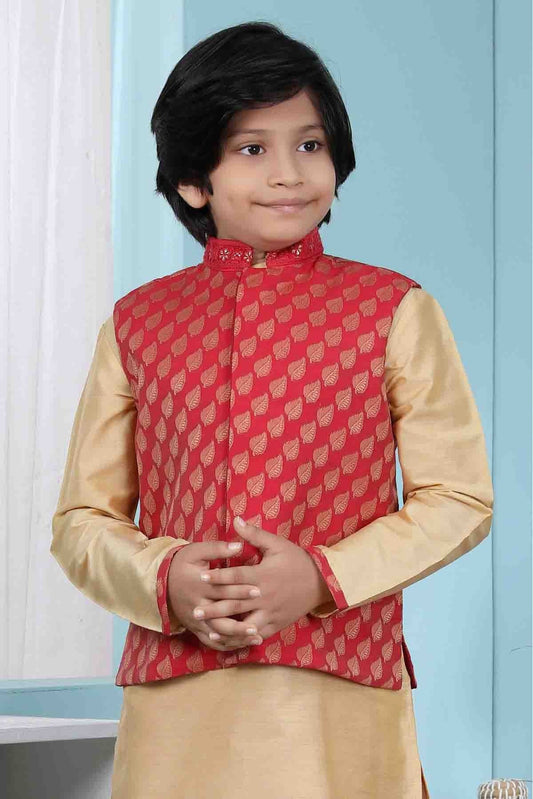 Red Chanderi Silk Jacket NCBW10710730