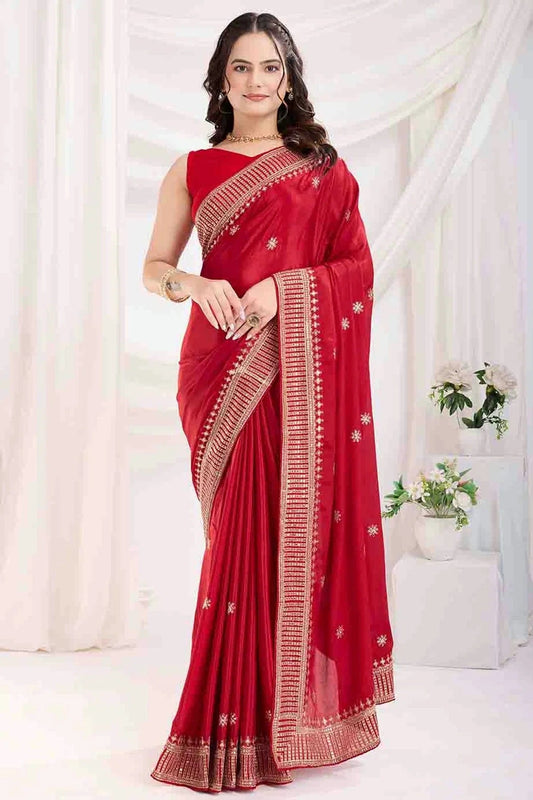 Red Chinon Silk Designer Saree NCSD11110943