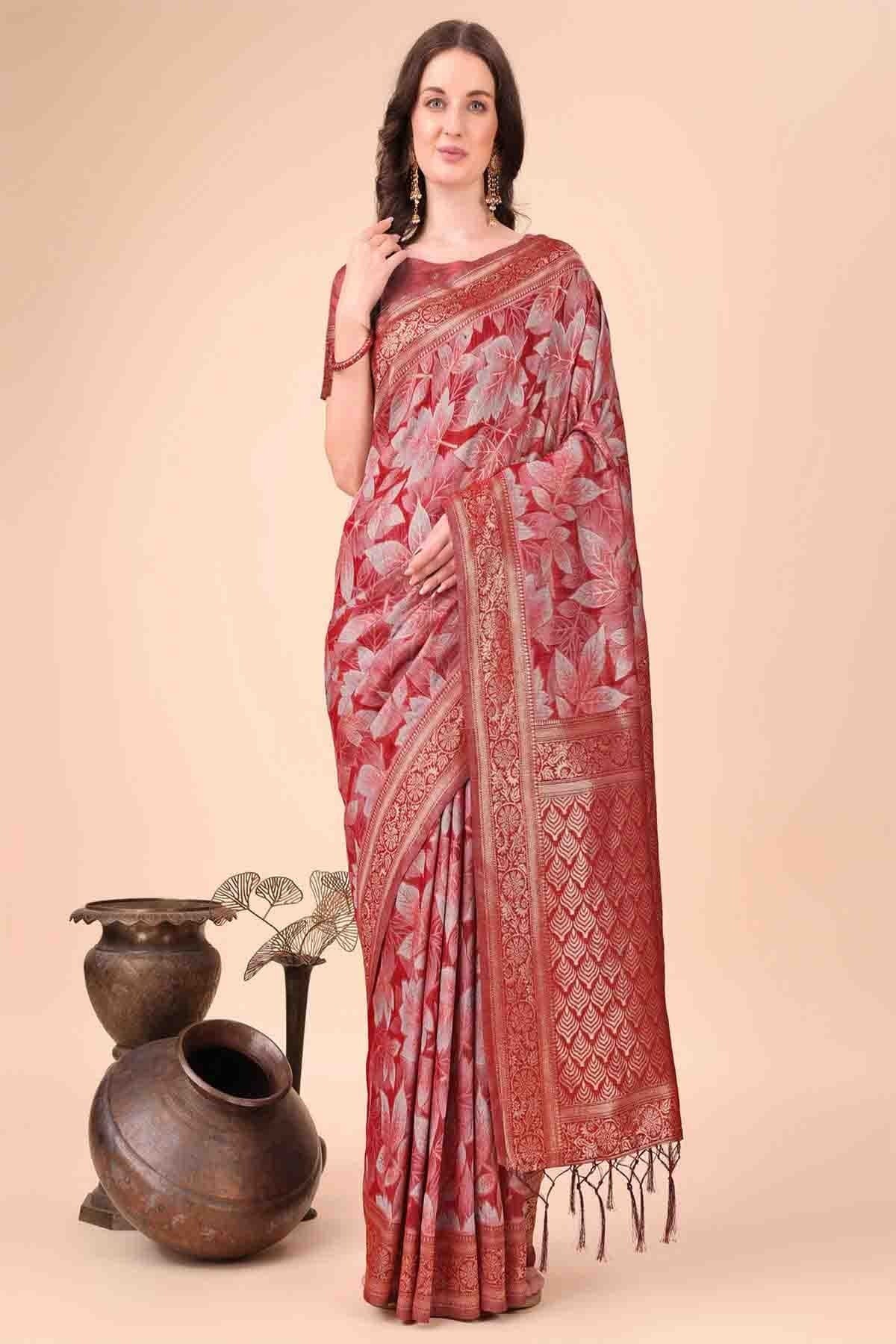 Red Cotton Printed Traditional Sarees  NCSD11110235