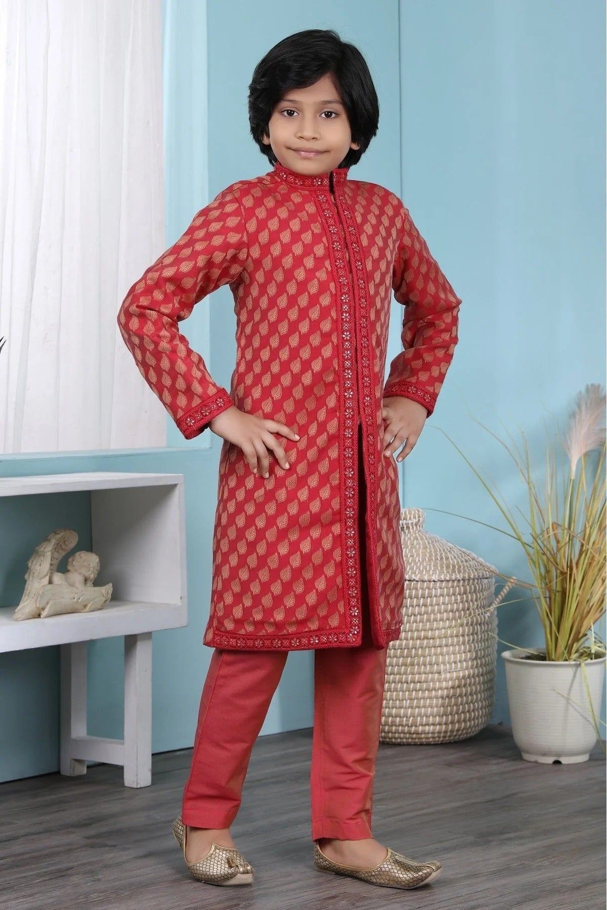 Red Cotton Silk Kurta Pajama NCBW10710671