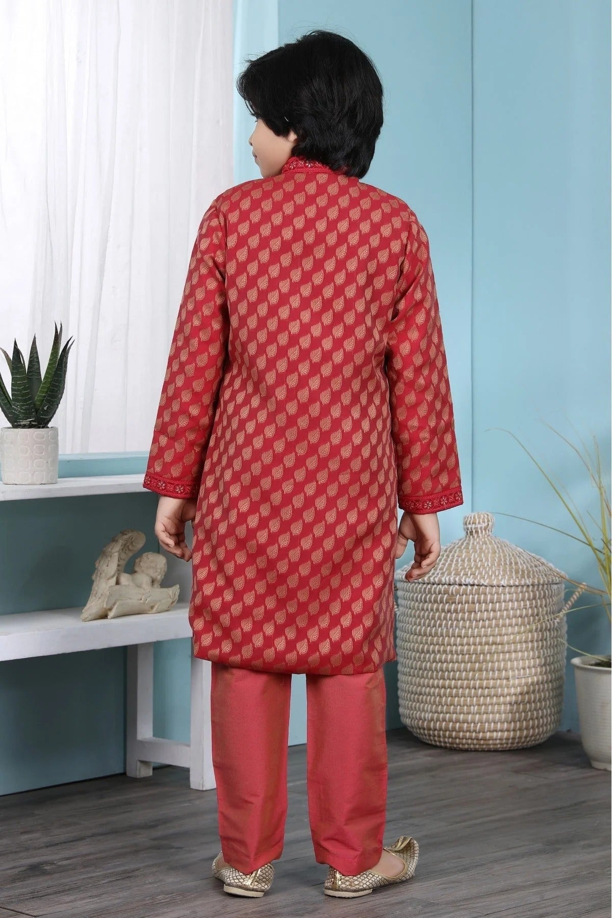 Red Cotton Silk Kurta Pajama NCBW10710671
