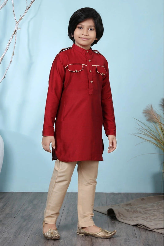 Red Cotton Silk Kurta Pajama NCBW10710678