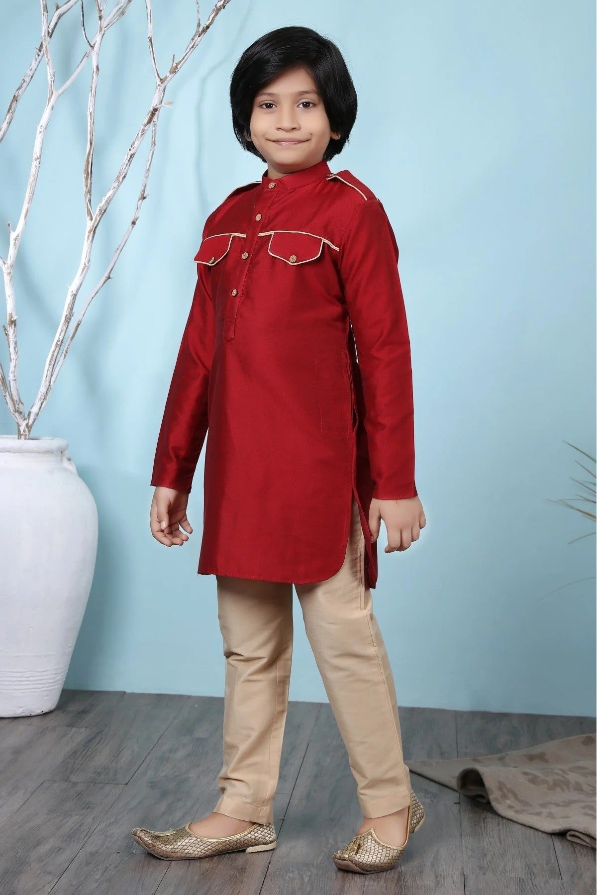 Red Cotton Silk Kurta Pajama NCBW10710678