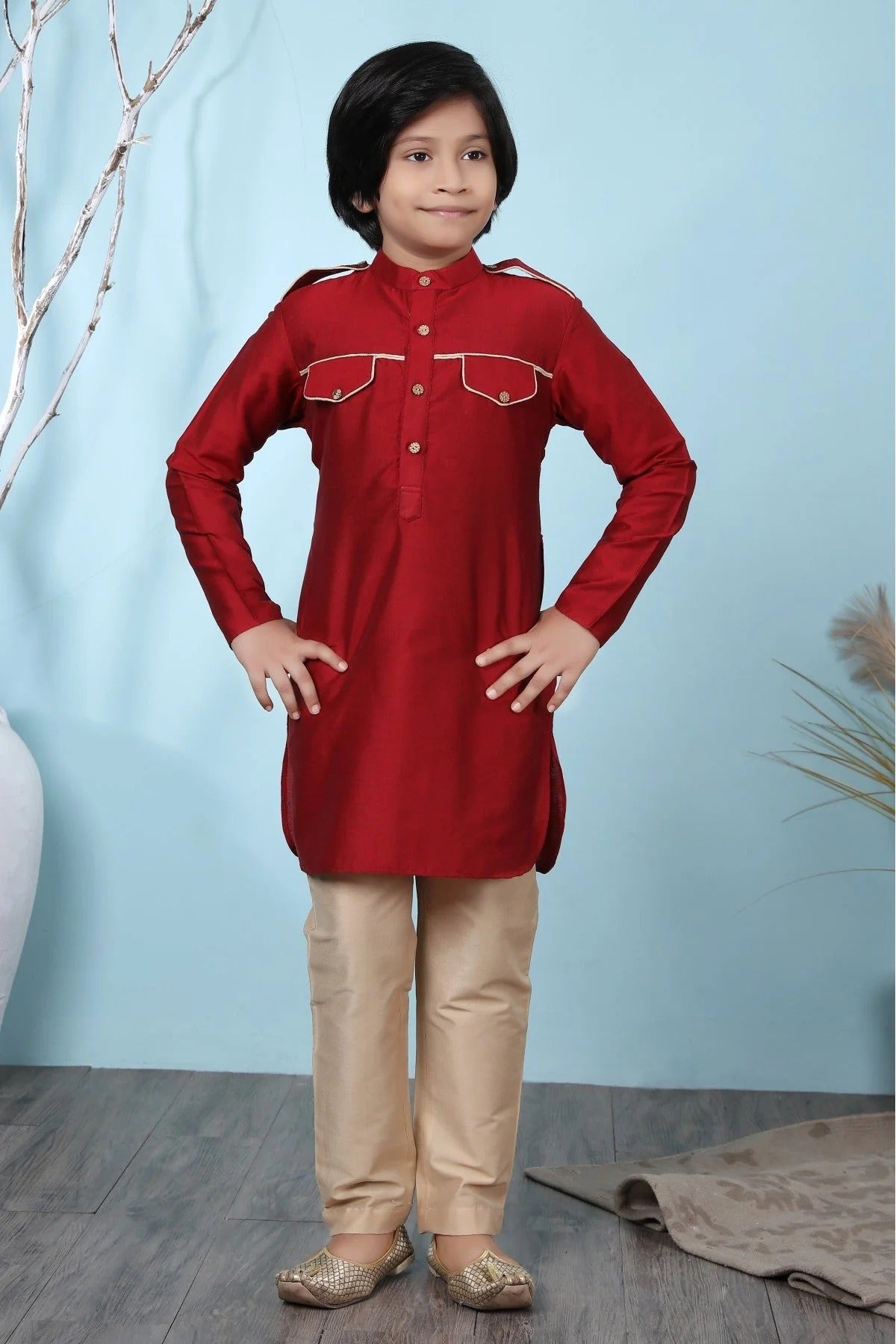 Red Cotton Silk Kurta Pajama NCBW10710678