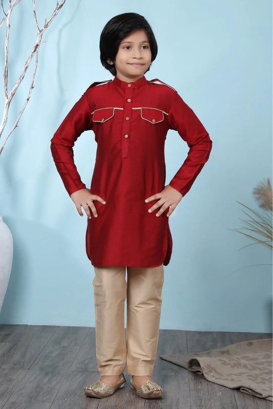 Red Cotton Silk Kurta Pajama NCBW10710678