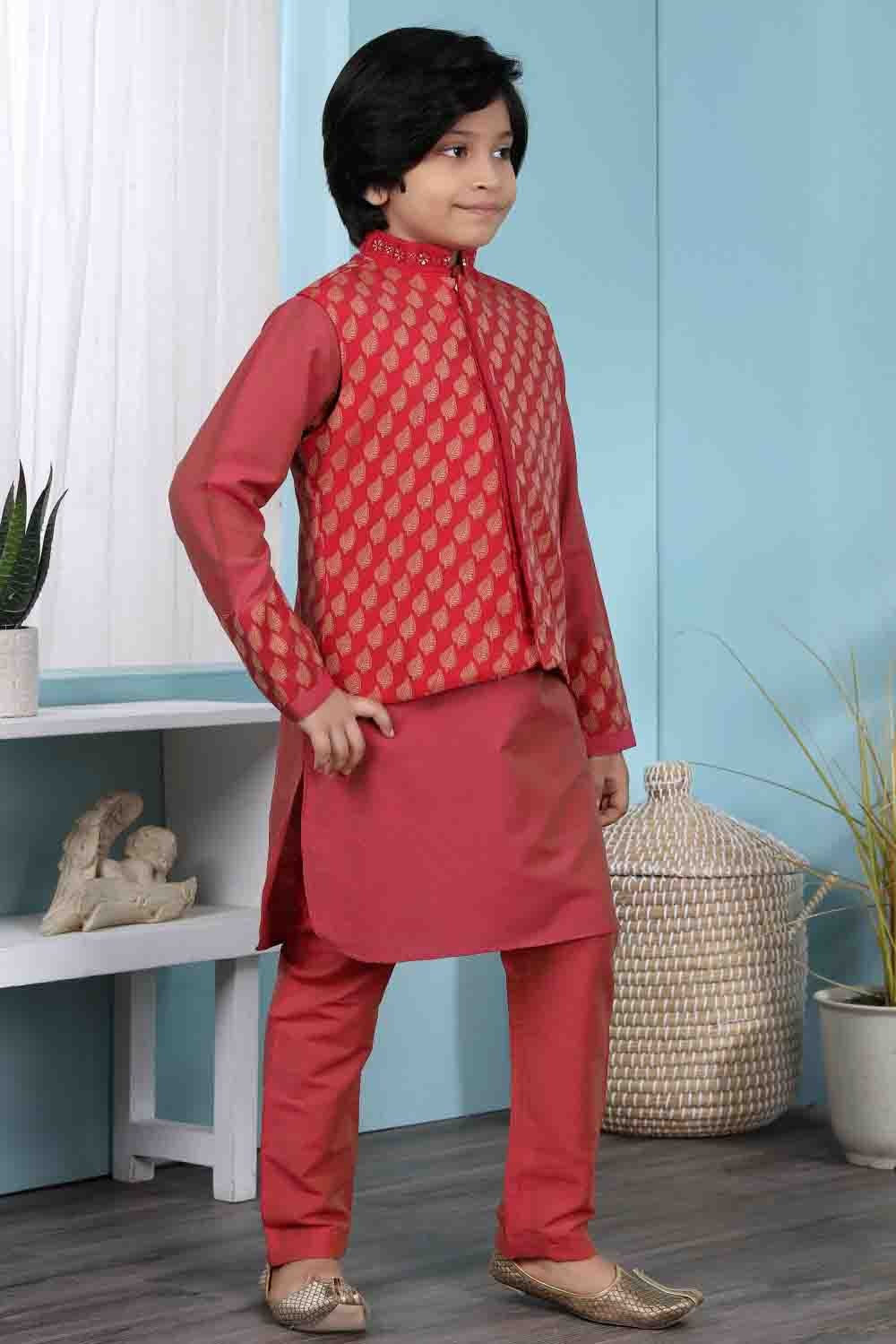 Red Cotton Silk Kurta PajamaWith Jacket  NCBW10710701