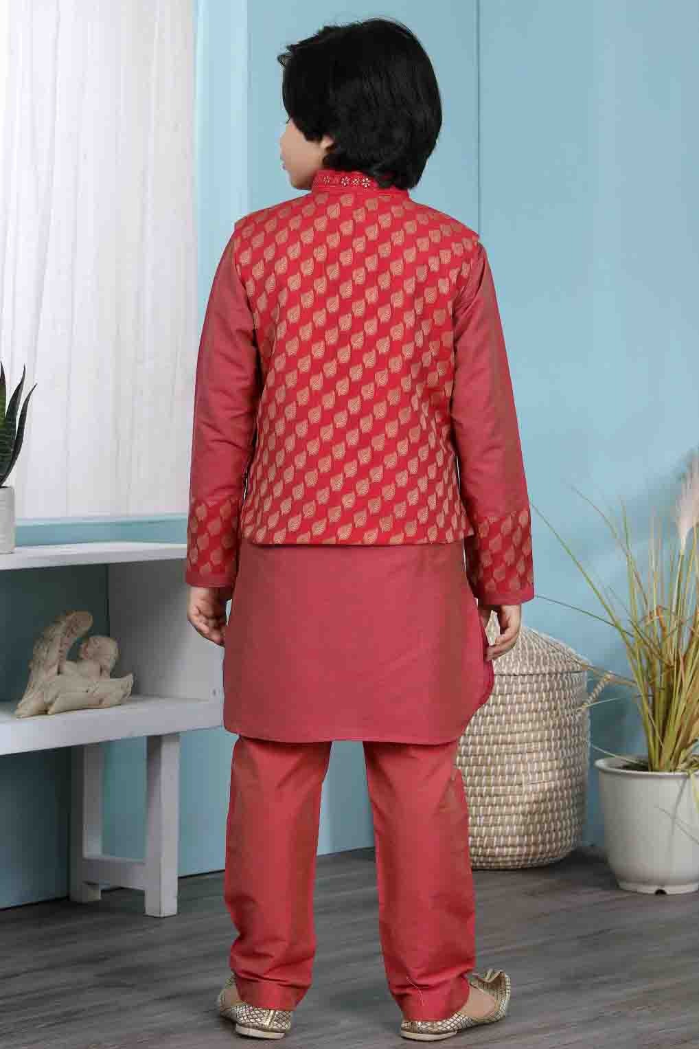Red Cotton Silk Kurta PajamaWith Jacket  NCBW10710701
