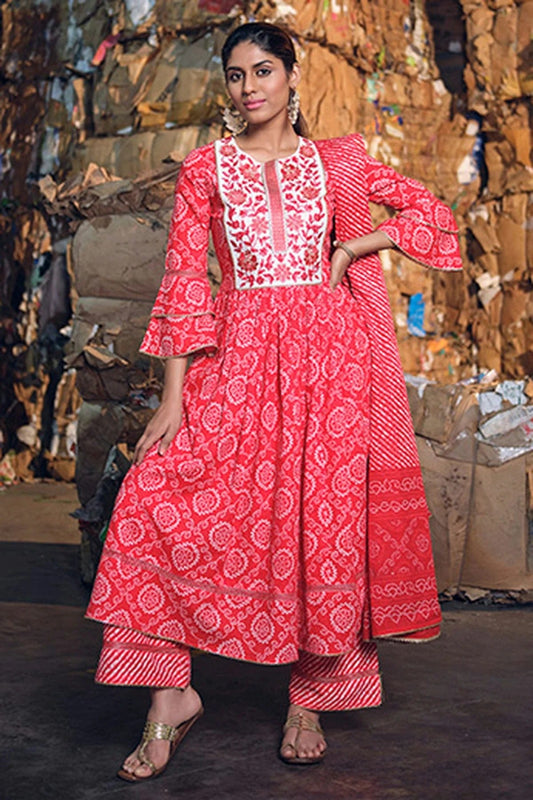 Red Cotton Stitched Salwar Suit NCSS11111883