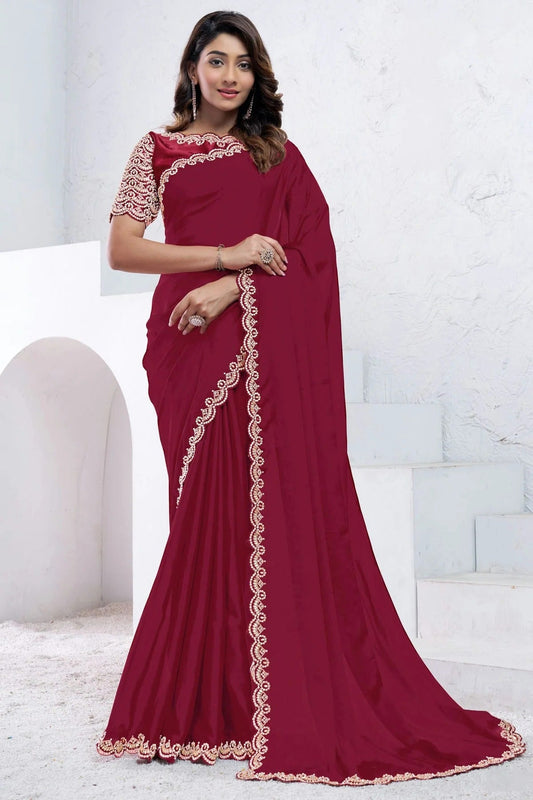 Red Crepe Silk Designer Saree NCSD11111564