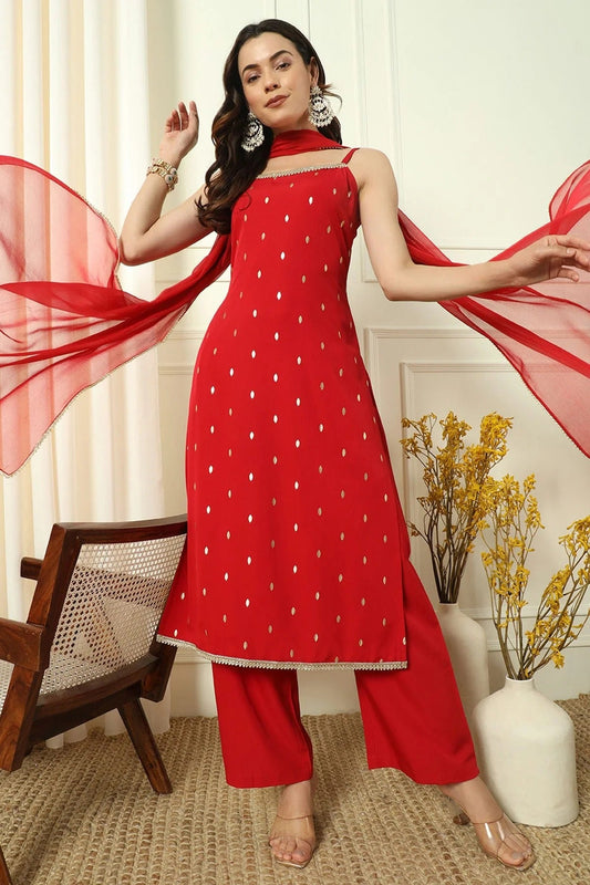 Red Crepe Stitched Salwar Suit NCSS11111603