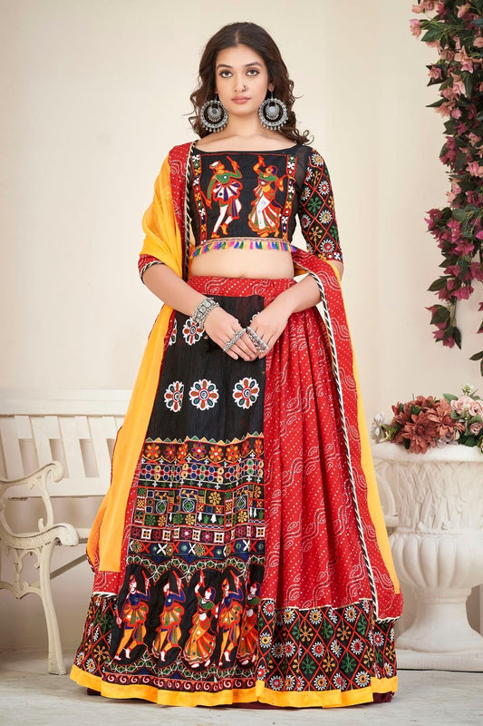 Red Embroidery Cotton Silk Navratri Lehenga  NCLD11710189