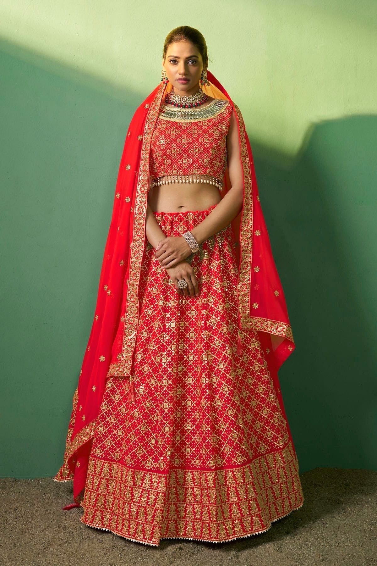Red Embroidery Georgette Lehenga Choli NCLD10810266