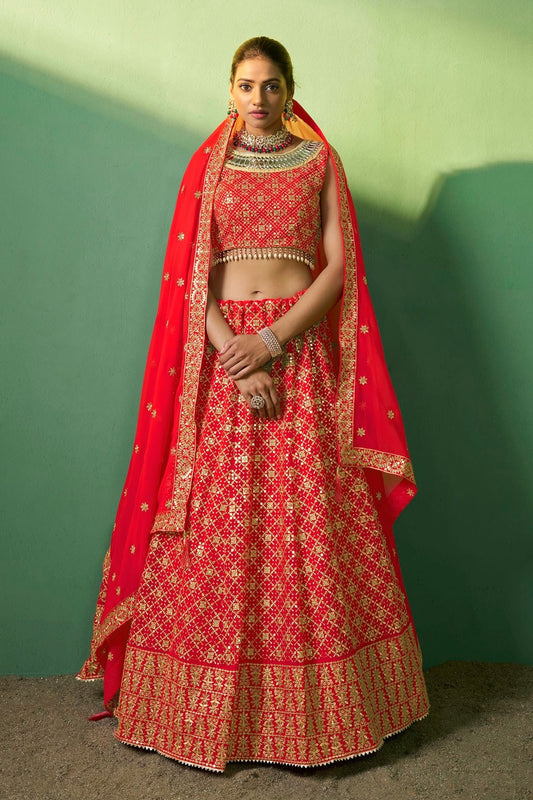 Red Embroidery Georgette Lehenga Choli NCLD10810266