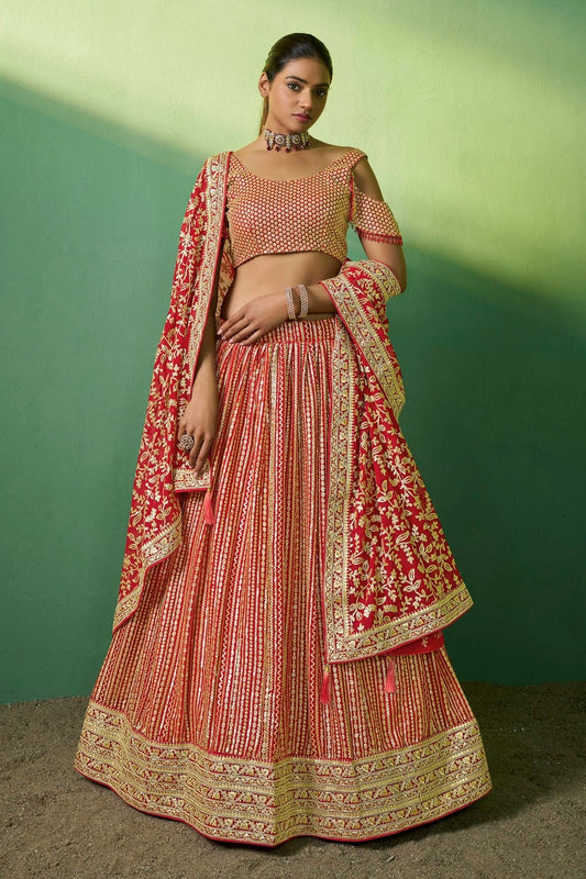 Red Embroidery Georgette Lehenga Choli NCLD10810269