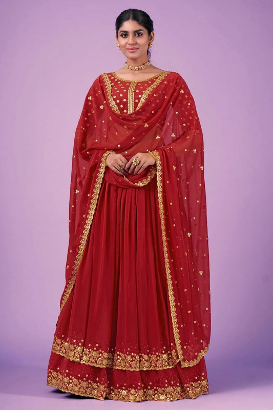 Red Embroidery Georgette Lehenga Choli NCLD10810356
