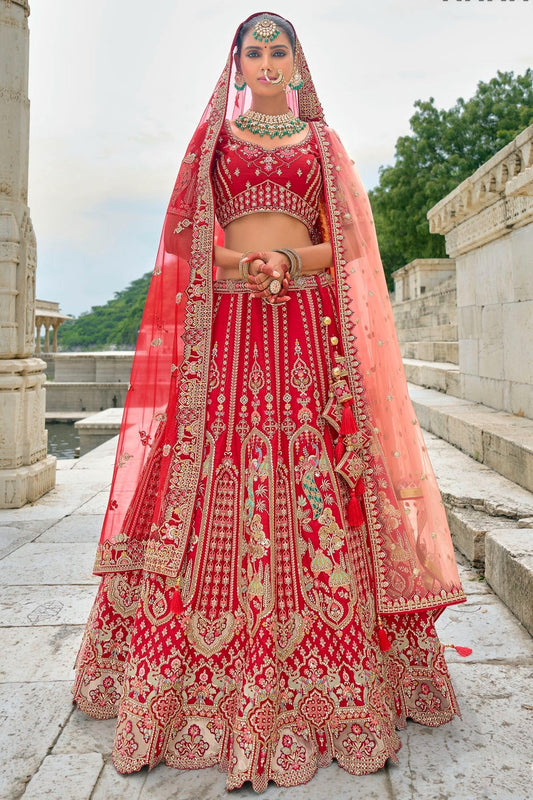 Red Embroidery Silk Lehenga Choli NCLC12910138