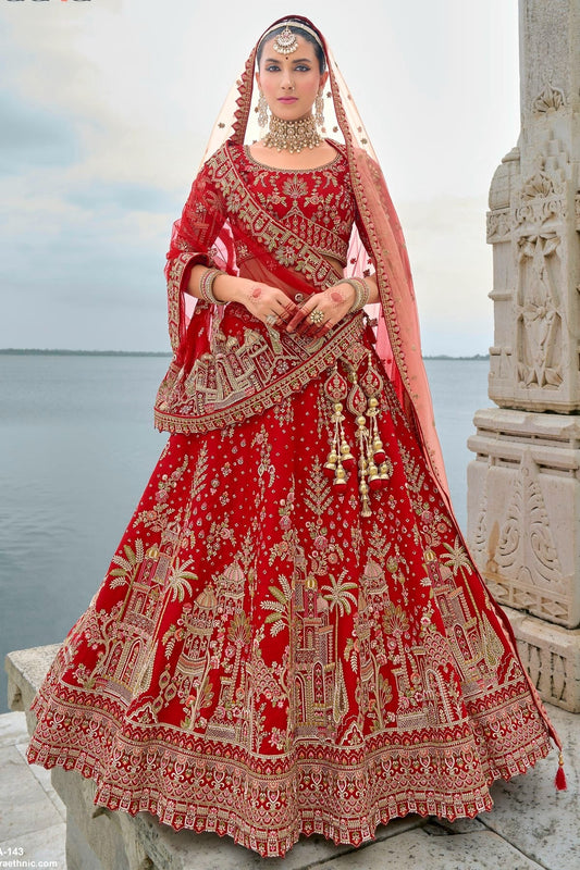 Red Embroidery Silk Lehenga Choli NCLC12910140