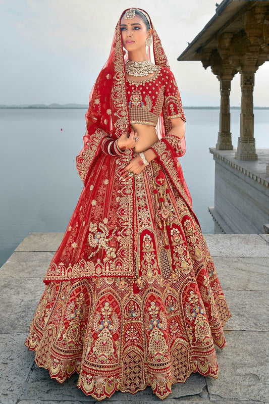 Red Embroidery Silk Lehenga Choli NCLC12910143
