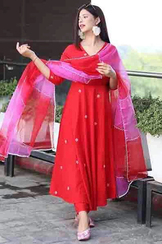 Red Embroidery Viscose Anarkali Suit NCSS11110501