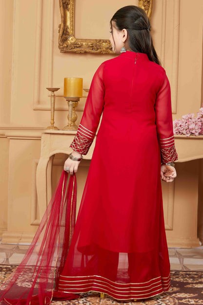 Red Faux Georgette Pant Style Suit NCGW10710811