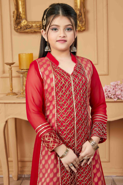 Red Faux Georgette Pant Style Suit NCGW10710811