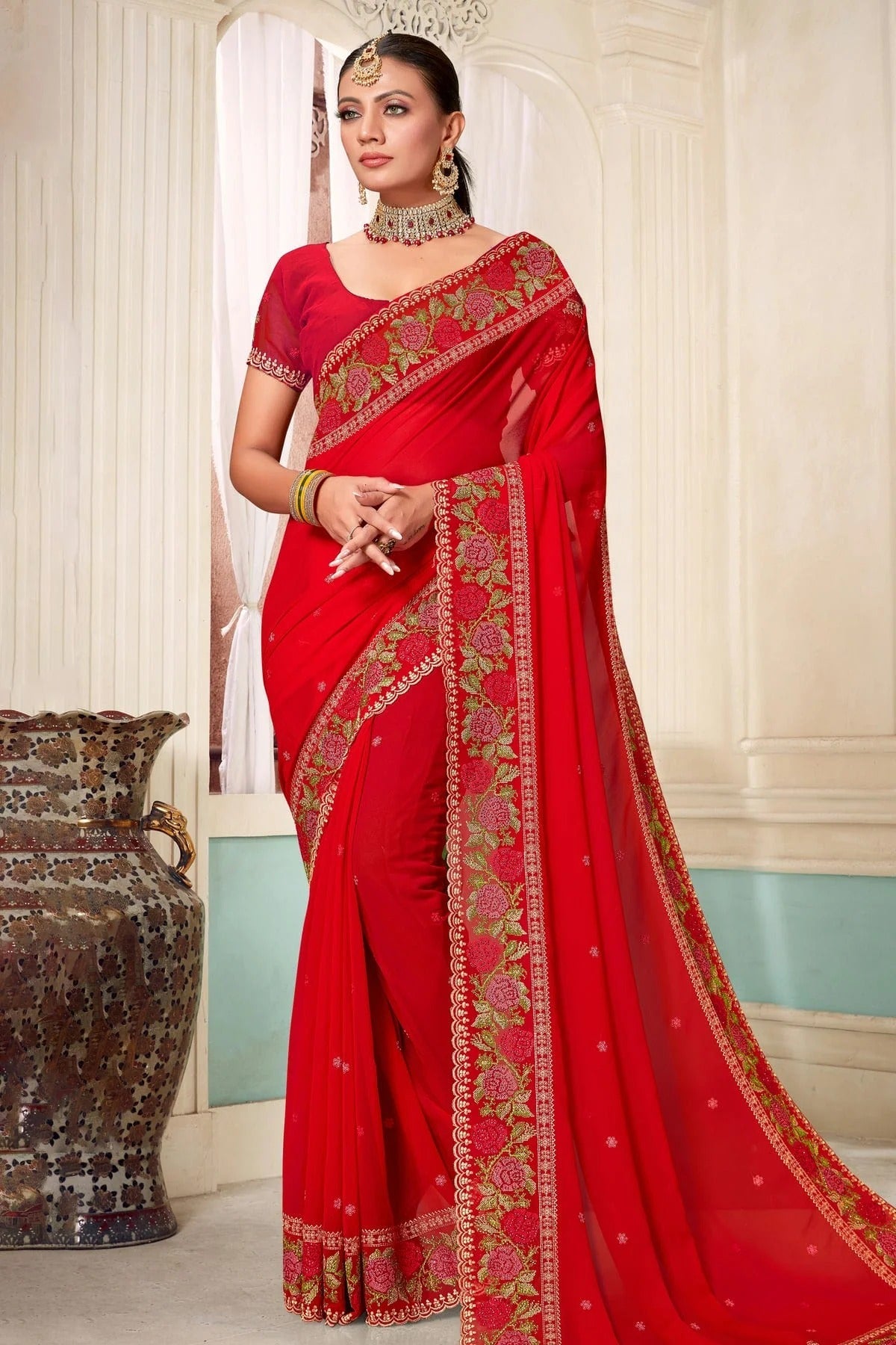 Red Georgette Designer Saree NCLC11210363