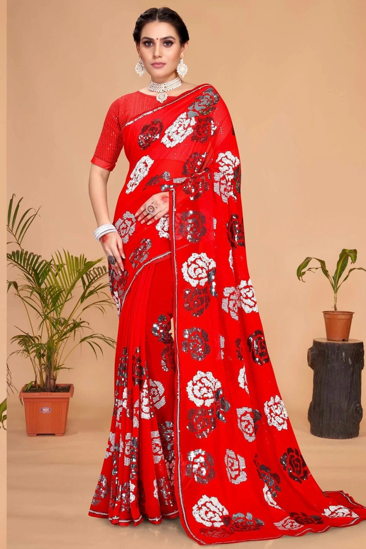 Red Georgette Designer Saree NCSD10910195