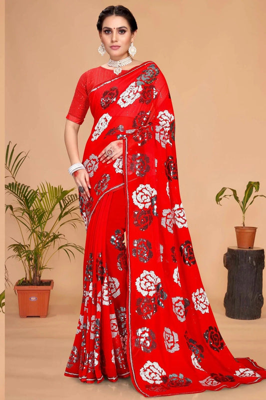 Red Georgette Designer Saree NCSD10910195
