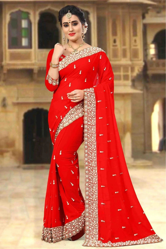 Red Georgette Designer Saree NCSD10910463