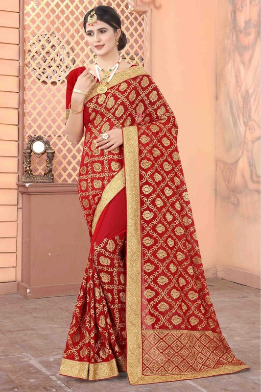 Red Georgette Designer Saree NCSD10910576