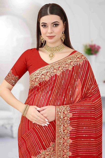 Red Georgette Designer Saree NCSD10910778