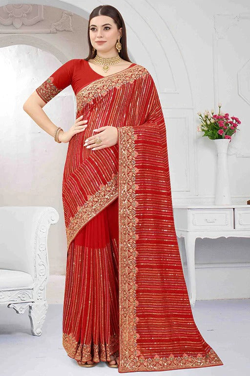 Red Georgette Designer Saree NCSD10910778
