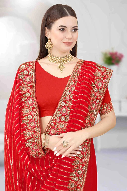 Red Georgette Designer Saree NCSD10910779