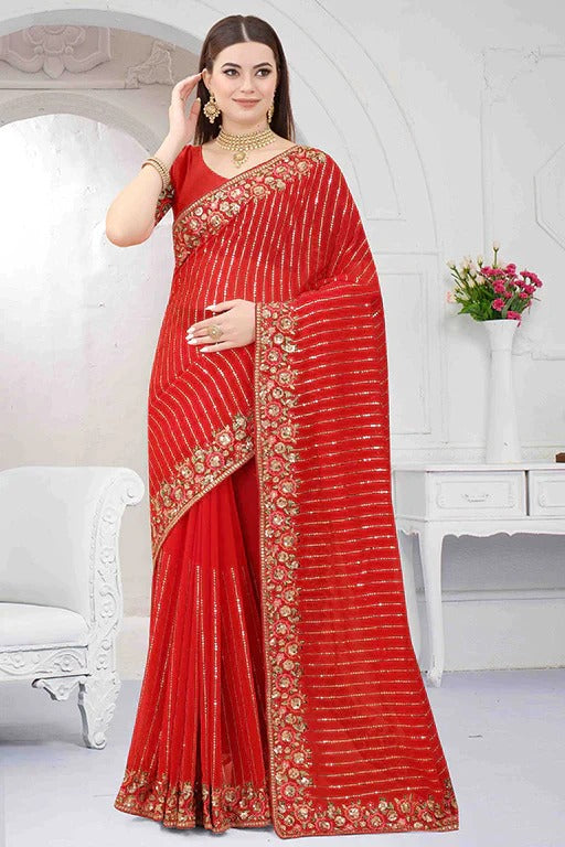 Red Georgette Designer Saree NCSD10910779