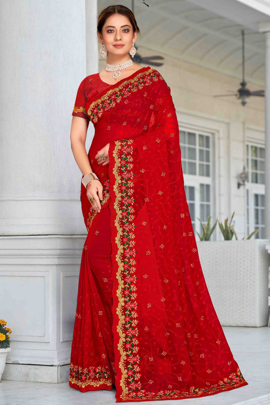 Red Georgette Designer Saree NCSD11210916