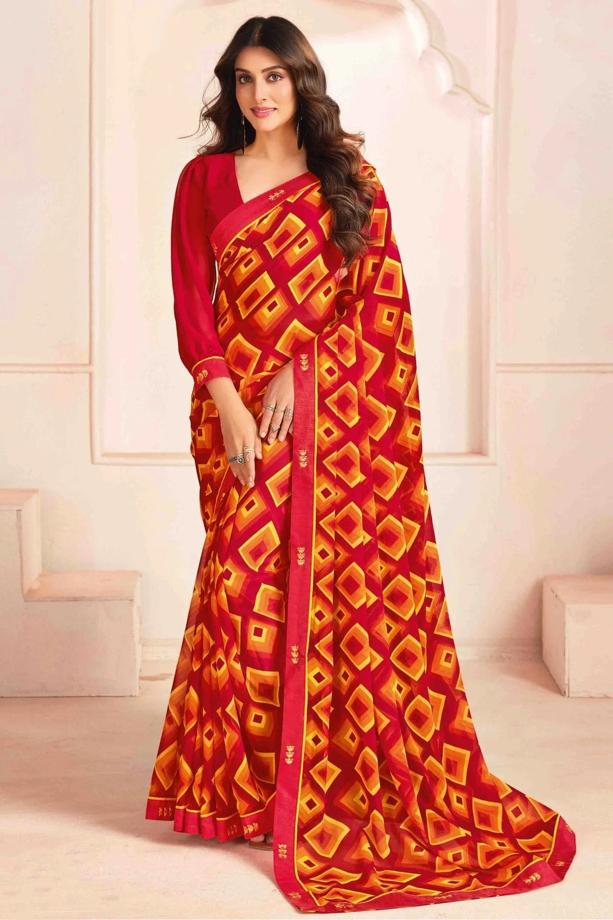 Red Georgette Digital Printed Printed Saree NCSD11110402