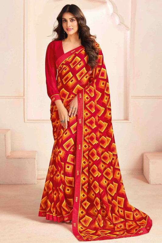Red Georgette Digital Printed Printed Saree NCSD11110402