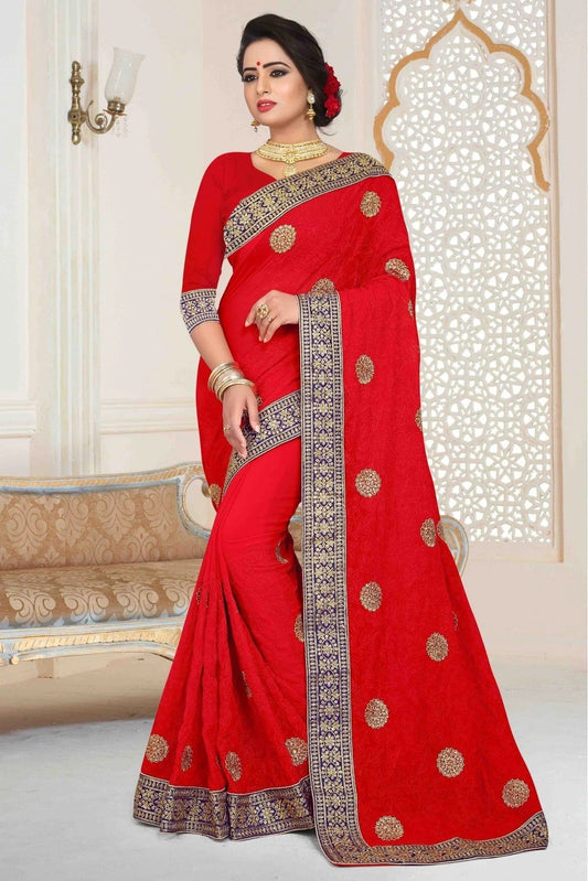 Red Georgette Embroidered Saree NCSD11210510