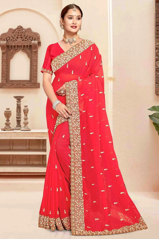 Red Georgette Embroidery Designer Saree NCSD10910109