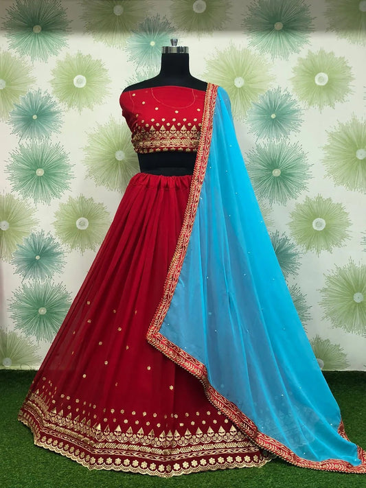 Red Georgette Embroidery Lehenga Choli NCLC10210154